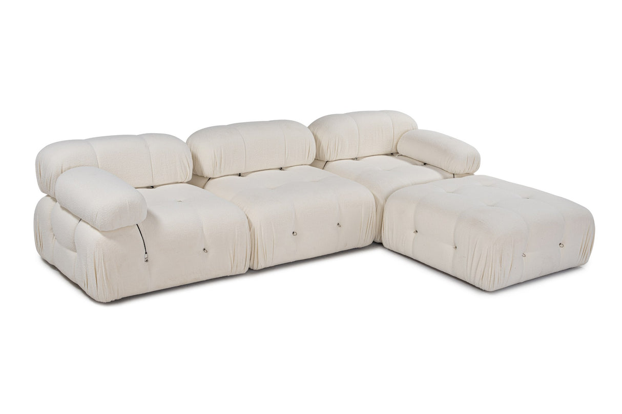 Modulær XXL hjørnesofa Boble med skammel - bouclé hvid