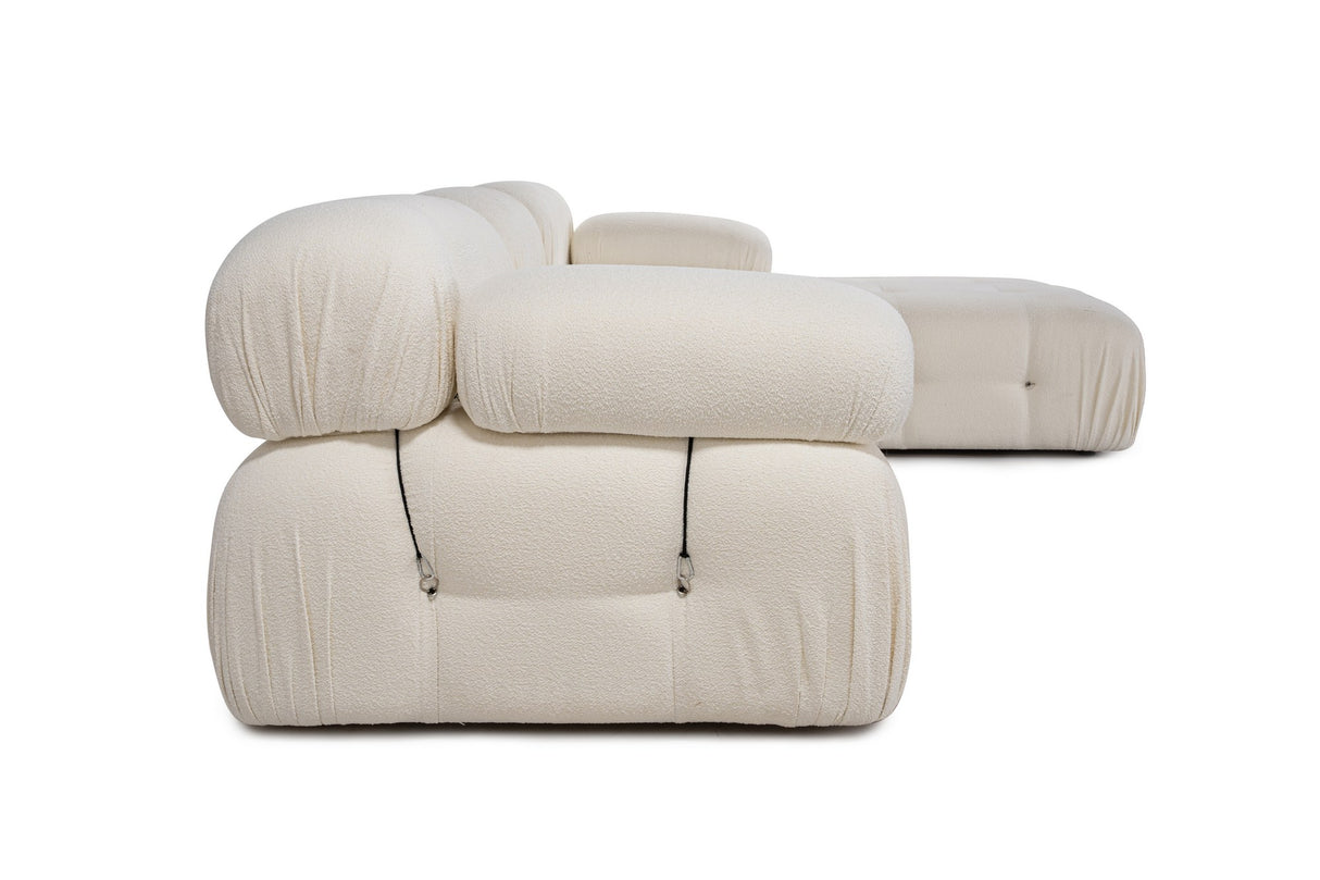 Modulær XXL hjørnesofa Boble med skammel - bouclé hvid