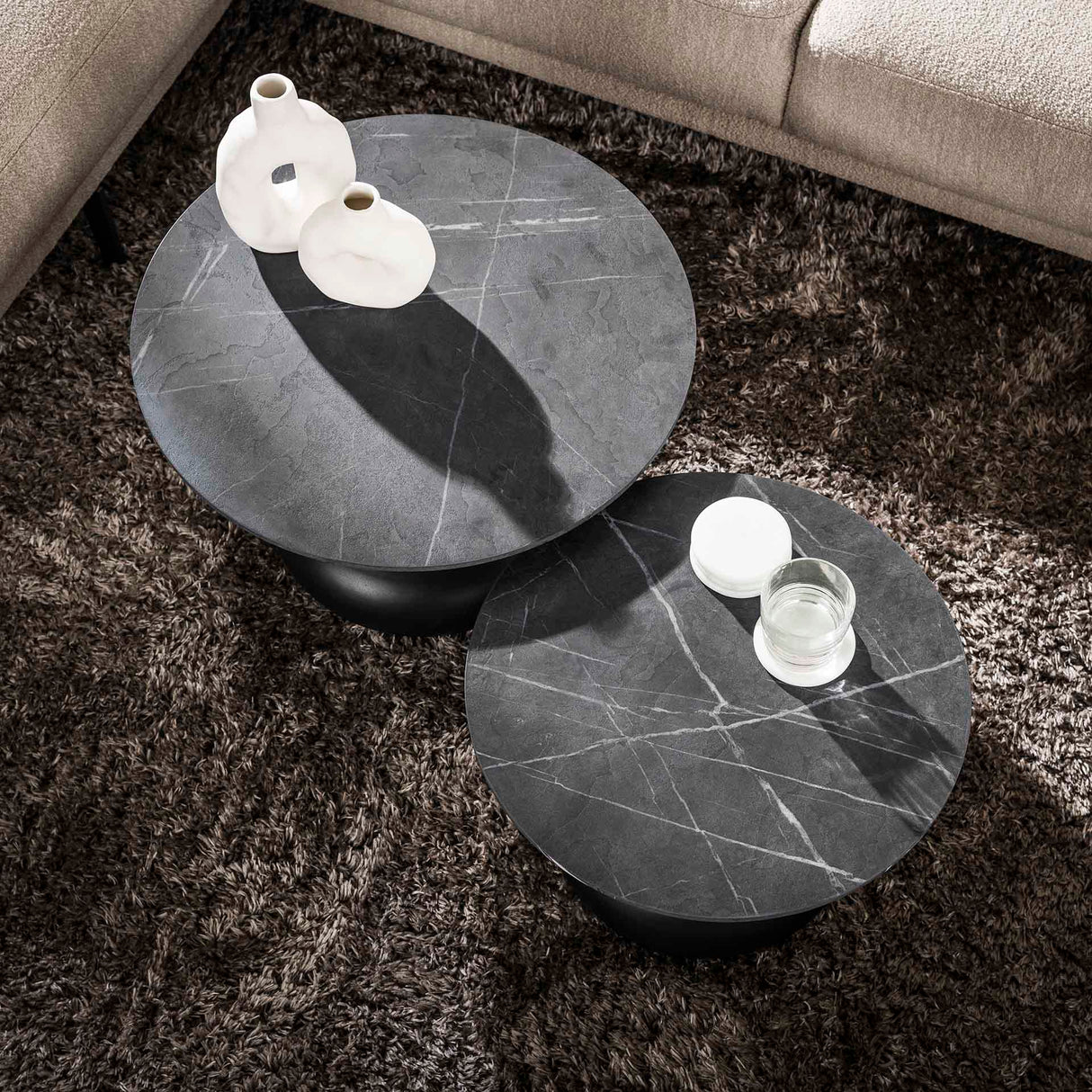 Drop Salontafel Set van 2 3D Melamine Graphite Ø60-Ø50