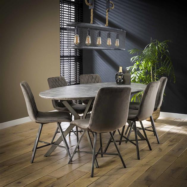 Eettafels - Ovale Eettafel Hayden Industrieel Betonlook 200x100 - Dimehouse