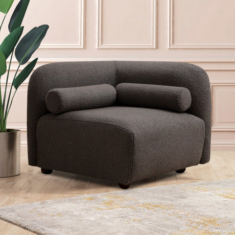 Japandi fauteuil donkergrijs bouclé met walnoot poot Victoria