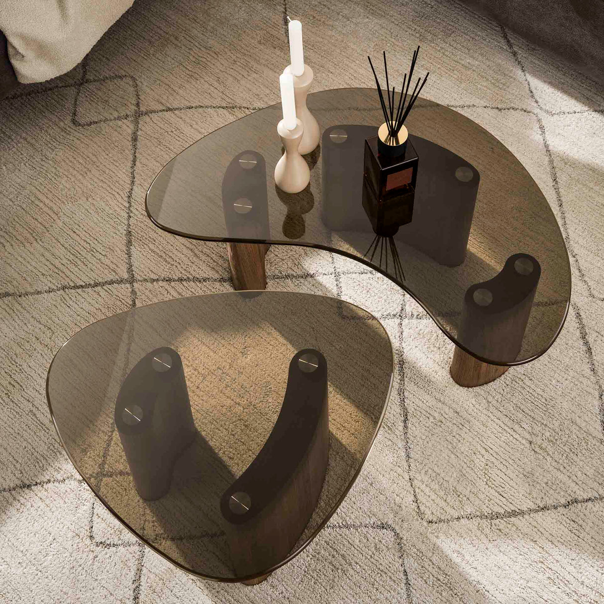 Organisk sofabord sæt Bronze glas 2-delt 