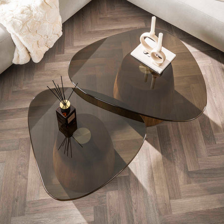 Sæt med 2 Marea trekantede sofaborde i bronze glas 91x71 cm 