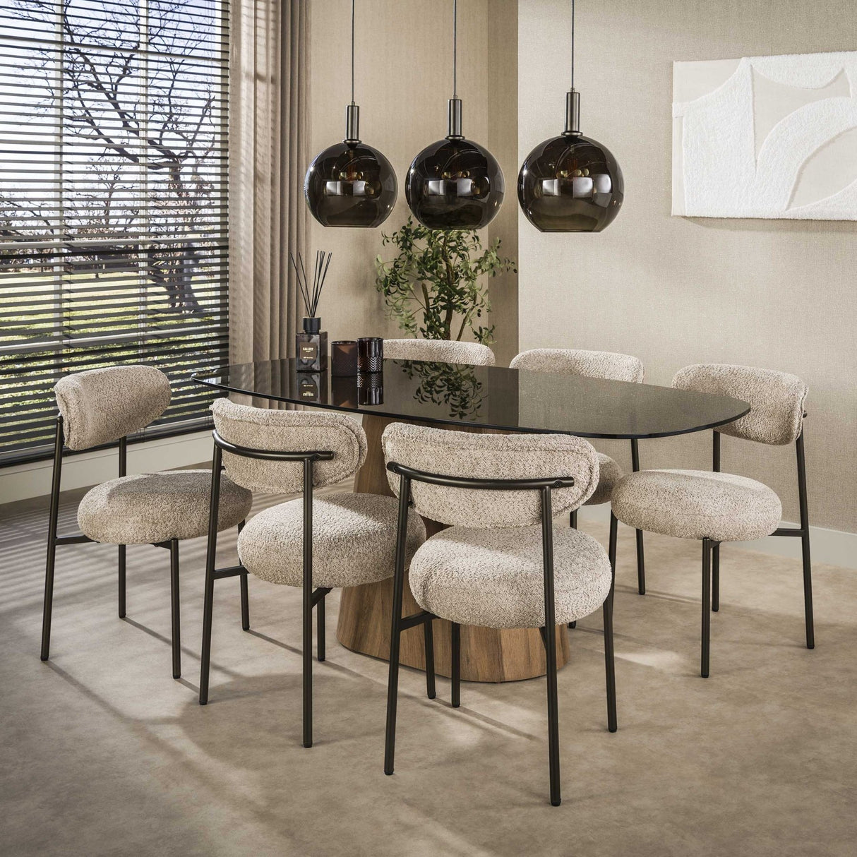 Eettafel - Deens ovale eettafel bruin rookglas eikenhout - look frame Thor 180 cm - Dimehouse