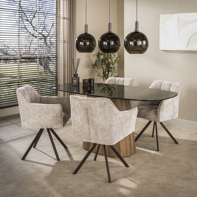 Eettafel - Deens ovale eettafel bruin rookglas eikenhout - look frame Thor 180 cm - Dimehouse