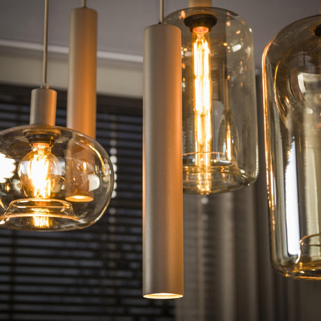Hanglamp - Hanglamp Sera 7 - lichts beige metaal amber glas - Dimehouse
