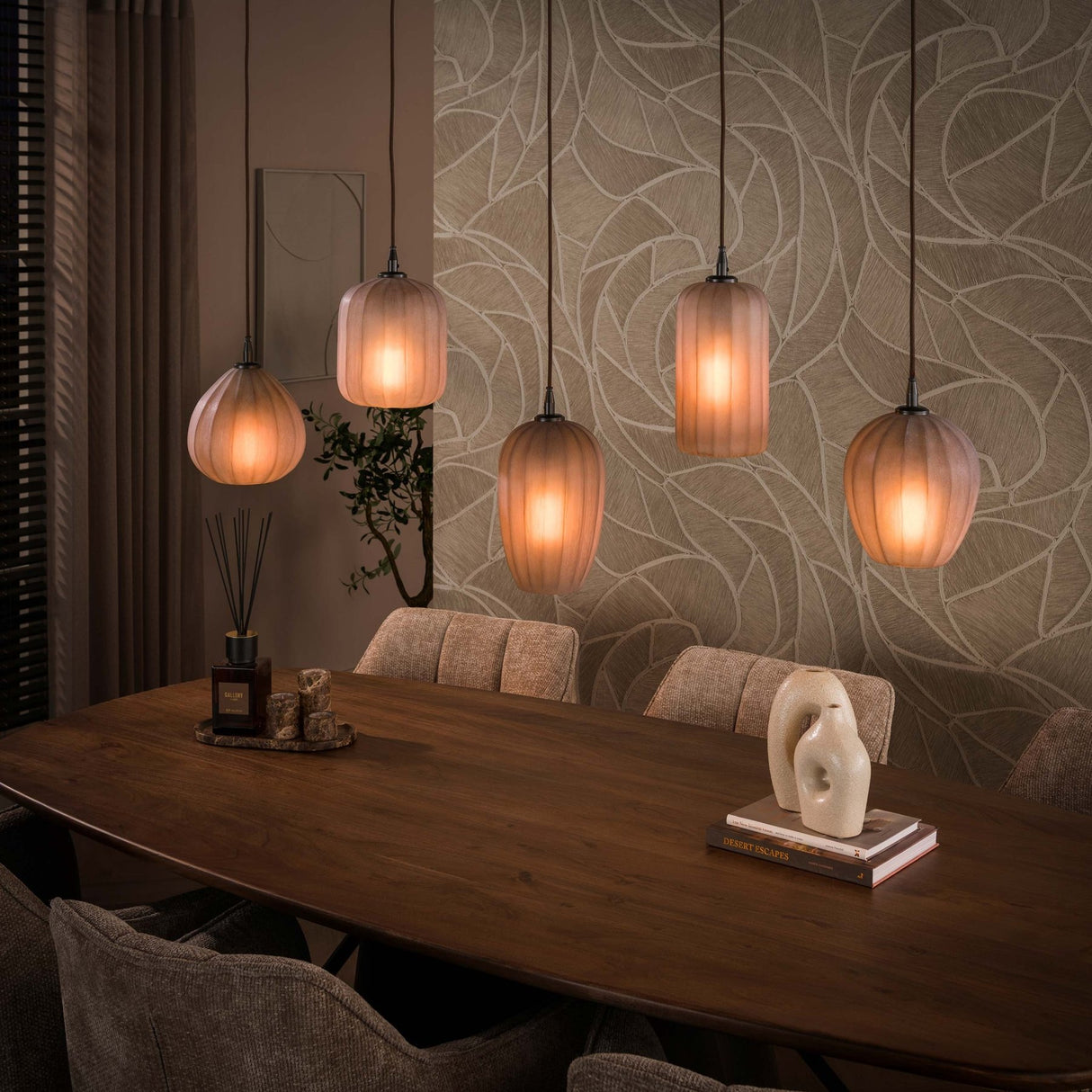 Hanglamp 5-lichts bruin frosted glas Arda