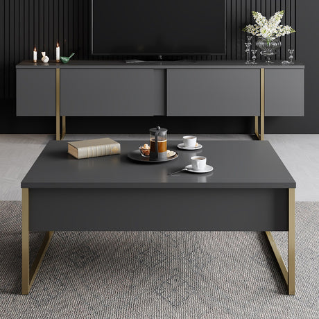 Salontafels - Rechthoekige Salontafel Antraciet Luxe 90x60 - Gouden Frame - Dimehouse