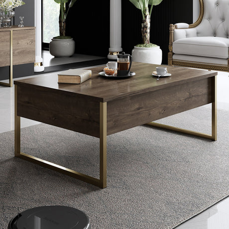 Salontafels - Rechthoekige Salontafel Walnoot Luxe 90x60 - Gouden Frame - Dimehouse