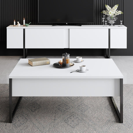 Salontafels - Rechthoekige Salontafel Wit Luxe 90x60 - Zwart Frame - Dimehouse