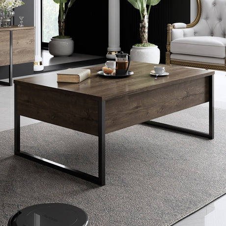 Salontafels - Rechthoekige Salontafel Walnoot Luxe 90x60 - Zwart Frame - Dimehouse