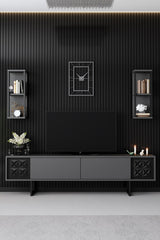 TV Meubels - TV Meubel Set Black Line Antraciet Zwart Melamine 180x48x30 cm - Dimehouse