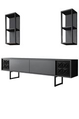 TV Meubels - TV Meubel Set Black Line Antraciet Zwart Melamine 180x48x30 cm - Dimehouse