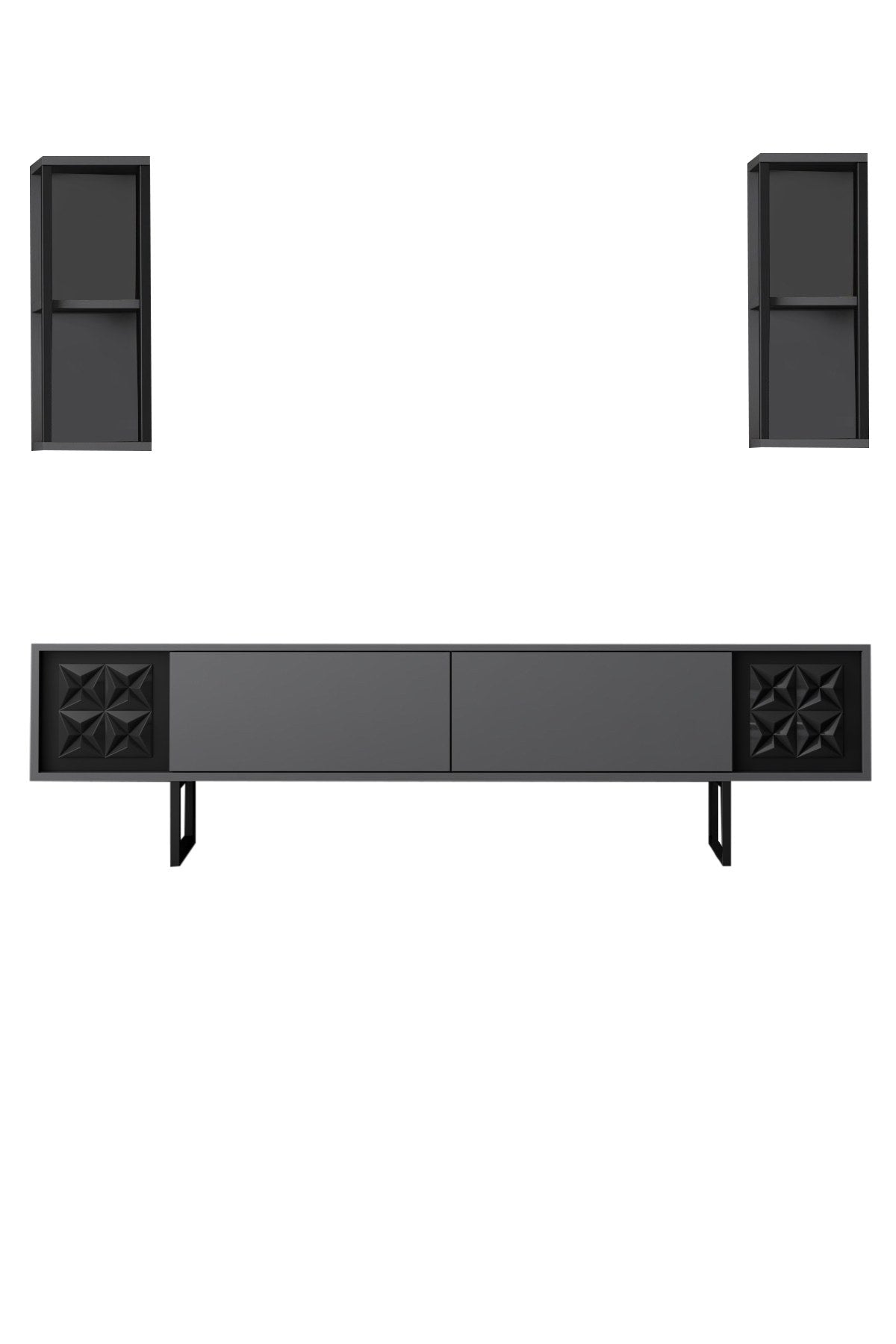 TV Meubels - TV Meubel Set Black Line Antraciet Zwart Melamine 180x48x30 cm - Dimehouse