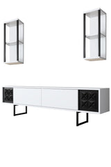 TV Meubels - TV Meubel Set Black Line Wit Zwart Melamine 180x48x30 cm - Dimehouse