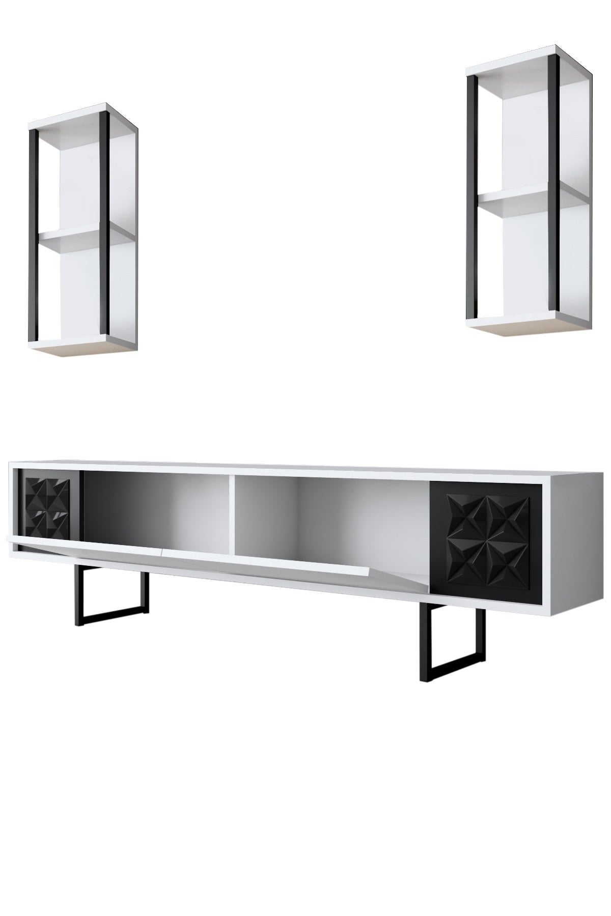 TV Meubels - TV Meubel Set Black Line Wit Zwart Melamine 180x48x30 cm - Dimehouse