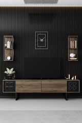 TV Meubels - TV Meubel Set Black Line Walnoot Zwart Melamine 180x48x30 cm - Dimehouse