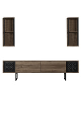 TV Meubels - TV Meubel Set Black Line Walnoot Zwart Melamine 180x48x30 cm - Dimehouse