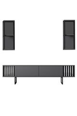 TV Møbelsæt Krom Line Antracit Sort Melamin 180x48x30 cm