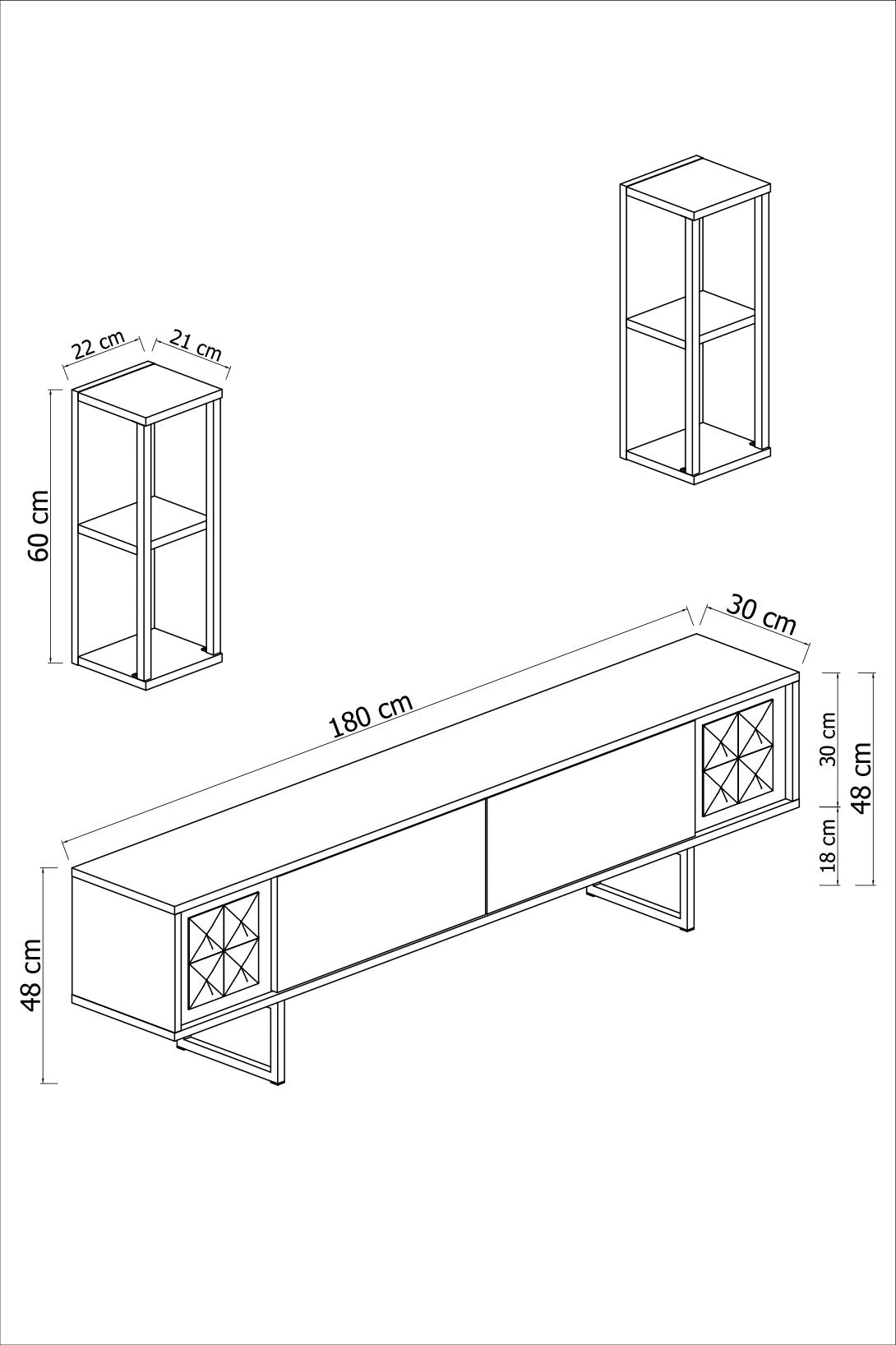 TV Møbelsæt Krom Line Antracit Sort Melamin 180x48x30 cm