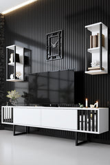 TV Møbelsæt Krom Line Hvid Sort Melamin 180x48x30 cm