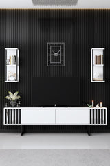 TV Møbelsæt Krom Line Hvid Sort Melamin 180x48x30 cm