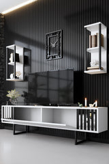 TV Møbelsæt Krom Line Hvid Sort Melamin 180x48x30 cm