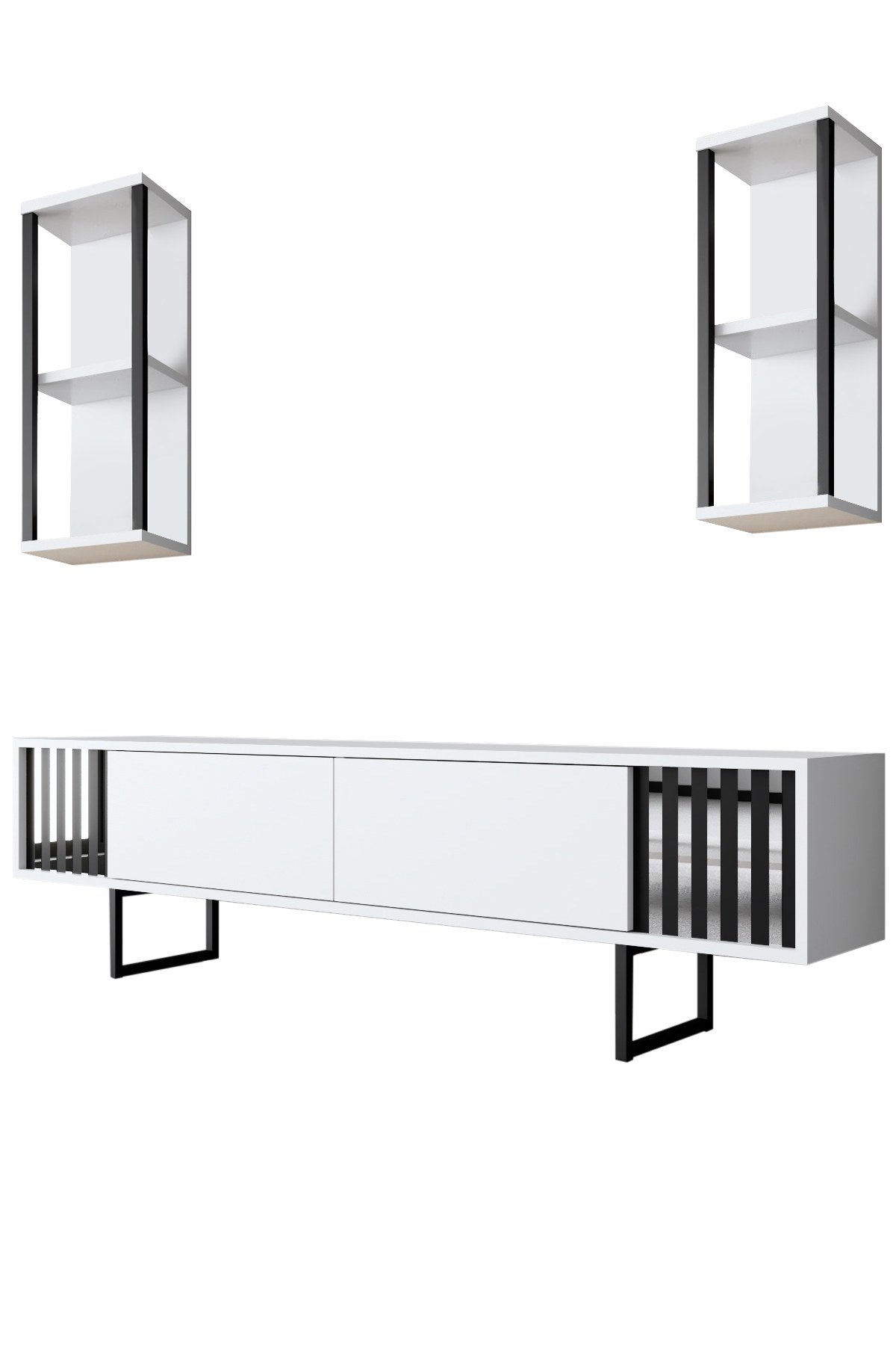 TV Møbelsæt Krom Line Hvid Sort Melamin 180x48x30 cm