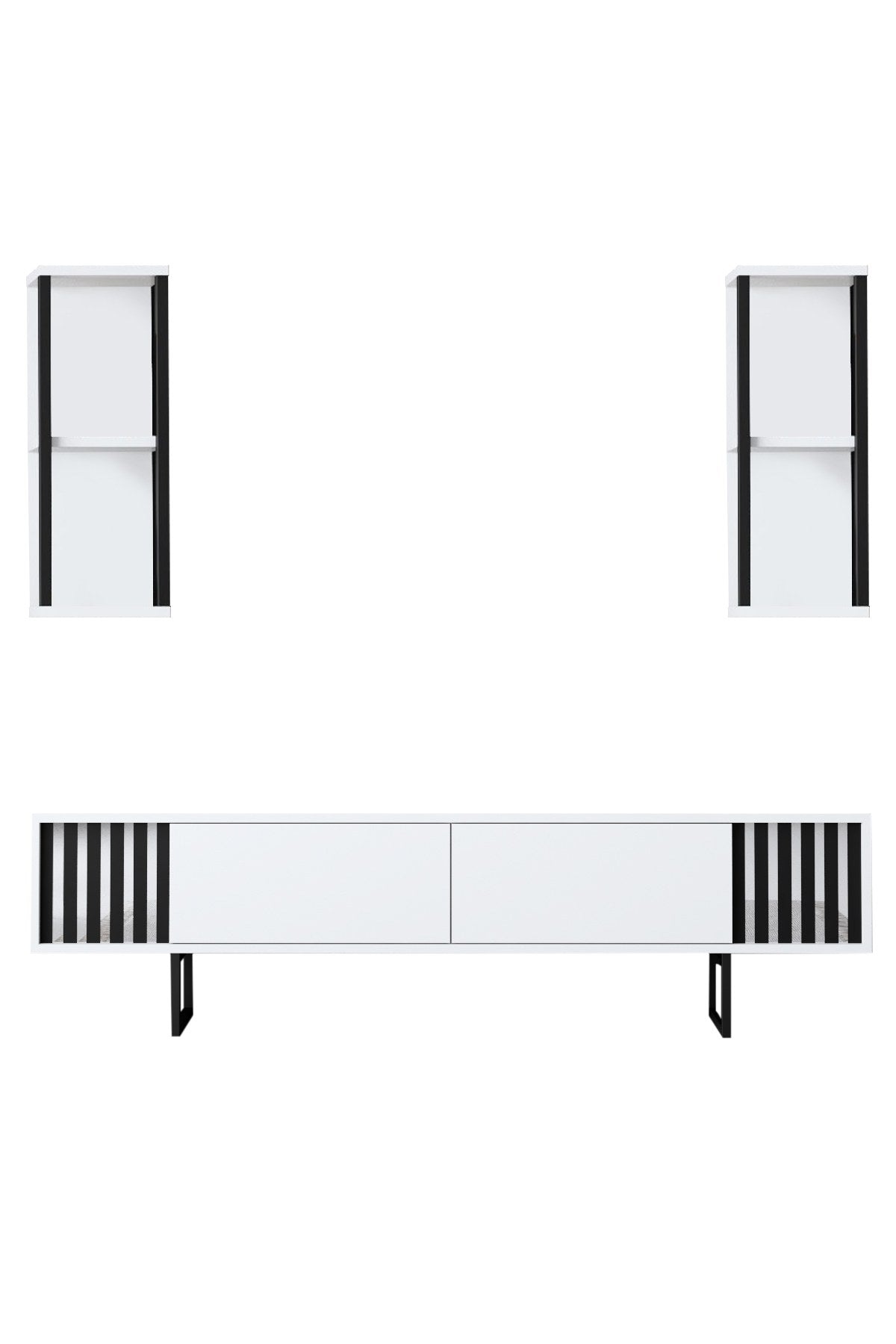 TV Møbelsæt Krom Line Hvid Sort Melamin 180x48x30 cm