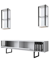 TV Møbelsæt Krom Line Hvid Sort Melamin 180x48x30 cm