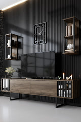 TV Møbelsæt Krom Line Valnød Sort Melamin 180x48x30 cm