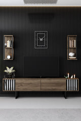 TV Møbelsæt Krom Line Valnød Sort Melamin 180x48x30 cm