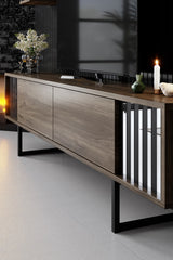 TV Møbelsæt Krom Line Valnød Sort Melamin 180x48x30 cm
