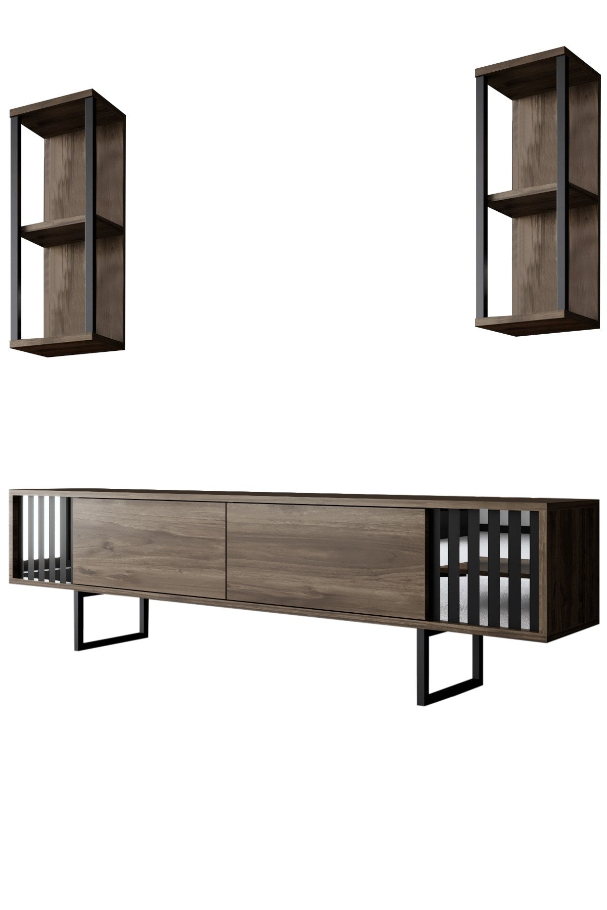 TV Møbelsæt Krom Line Valnød Sort Melamin 180x48x30 cm