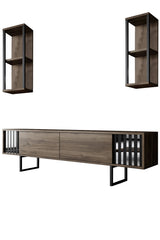 TV Møbelsæt Krom Line Valnød Sort Melamin 180x48x30 cm
