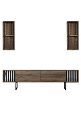 TV Møbelsæt Krom Line Valnød Sort Melamin 180x48x30 cm
