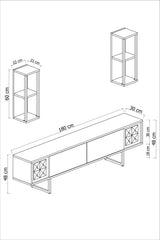 TV Møbelsæt Krom Line Valnød Sort Melamin 180x48x30 cm