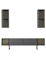 TV Meubels - TV Meubel Set Gold Line Antraciet Zwart Melamine 180x48x30 cm - Dimehouse