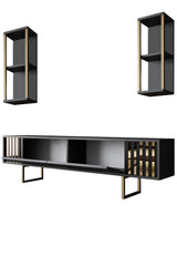 TV Meubels - TV Meubel Set Gold Line Antraciet Zwart Melamine 180x48x30 cm - Dimehouse