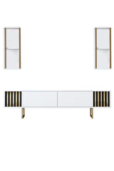 TV Meubels - TV Meubel Set Gold Line Wit Zwart Melamine 180x48x30 cm - Dimehouse