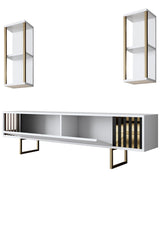 TV Meubels - TV Meubel Set Gold Line Wit Zwart Melamine 180x48x30 cm - Dimehouse