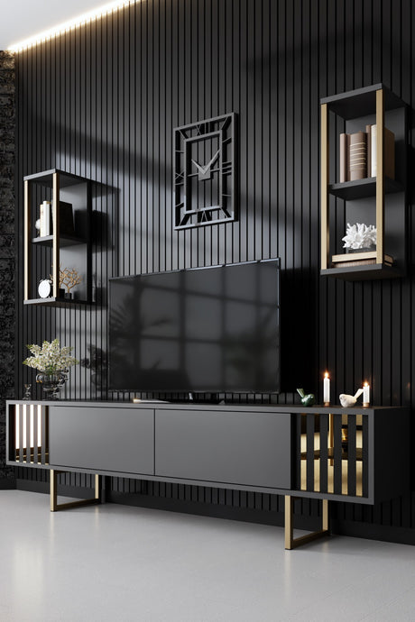 Meubelsets - Meubelset Antraciet - Goud - Gold Line - Salontafel + TV Meubel - Dimehouse