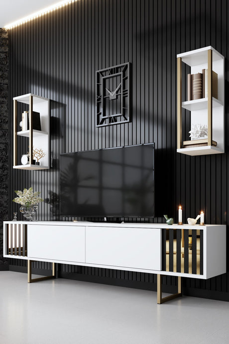 Meubelsets - Meubelset Wit - Goud - Gold Line - Salontafel + TV Meubel - Dimehouse