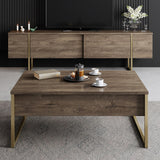Meubelsets - Meubelset Walnoot Luxe - Salontafel + TV Meubel - Gouden Frame - Dimehouse
