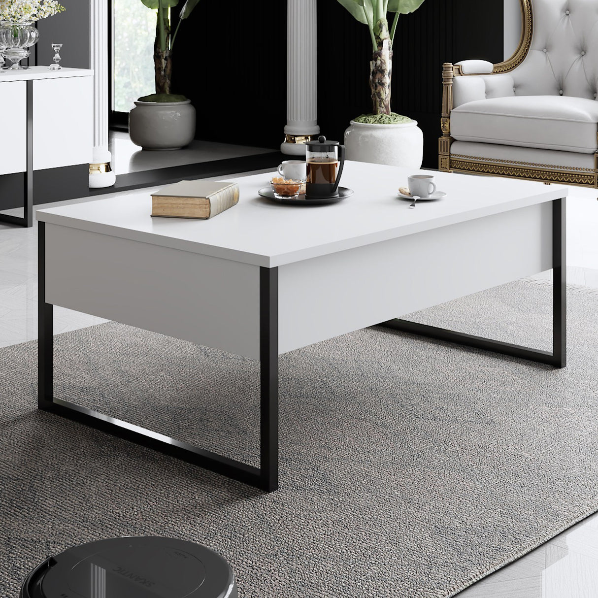 Meubelsets - Meubelset Wit Luxe - Salontafel + TV Meubel - Zwart Frame - Dimehouse