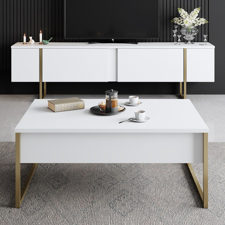 Meubelsets - Meubelset Wit Luxe - Salontafel + TV Meubel - Gouden Frame - Dimehouse