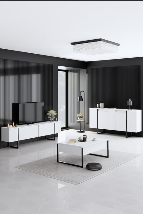 Moderne skænk Hvid Luksus 160x80x35 - Sort Stel
