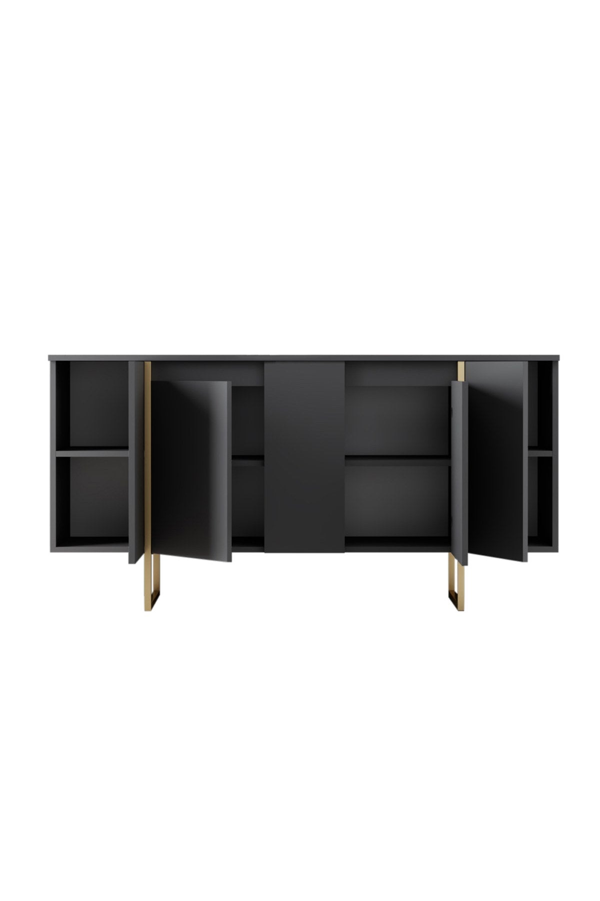 Dressoirs - Modern Dressoir Antraciet Luxe 160x80x35 - Gouden Frame - Dimehouse