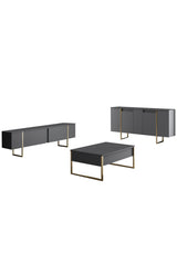 Dressoirs - Modern Dressoir Antraciet Luxe 160x80x35 - Gouden Frame - Dimehouse