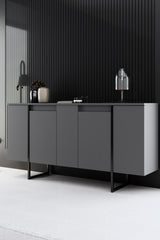 Meubelsets - Meubelset Antraciet Luxe - Salontafel + TV Meubel + Dressoir - Zwart Frame - Dimehouse